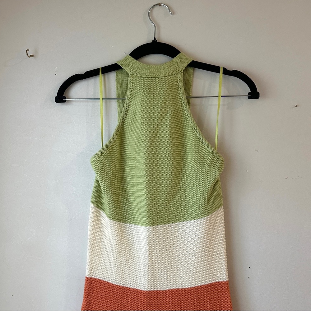 Colorblock Knit Halter Dress - Green, Cream & Rust
